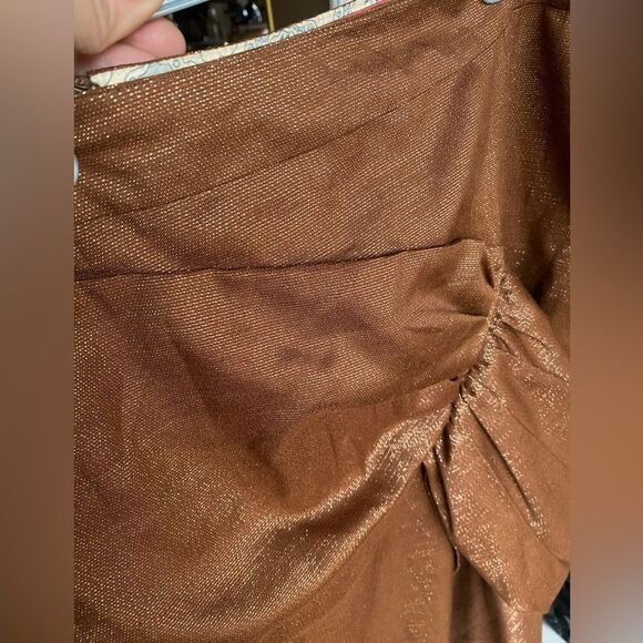L.A.M.B. Skirt Women Sz  8  copper draped Bow Shimmer Gold Cotton Blend Straight - Picture 9 of 15